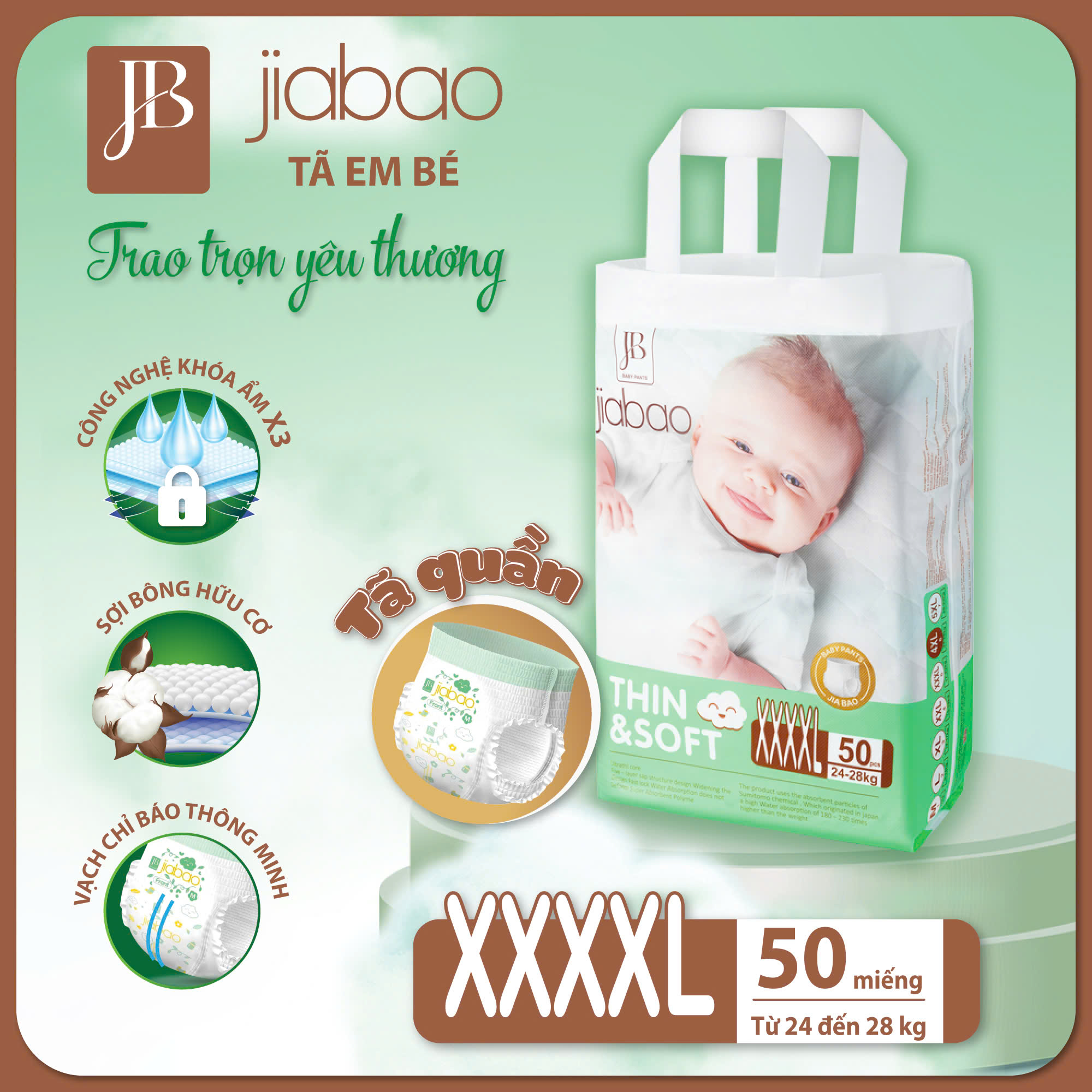 Tã Quần Jiabao Công Nghệ Nhật Bản - Bịch 50 Miếng Size XXXXL