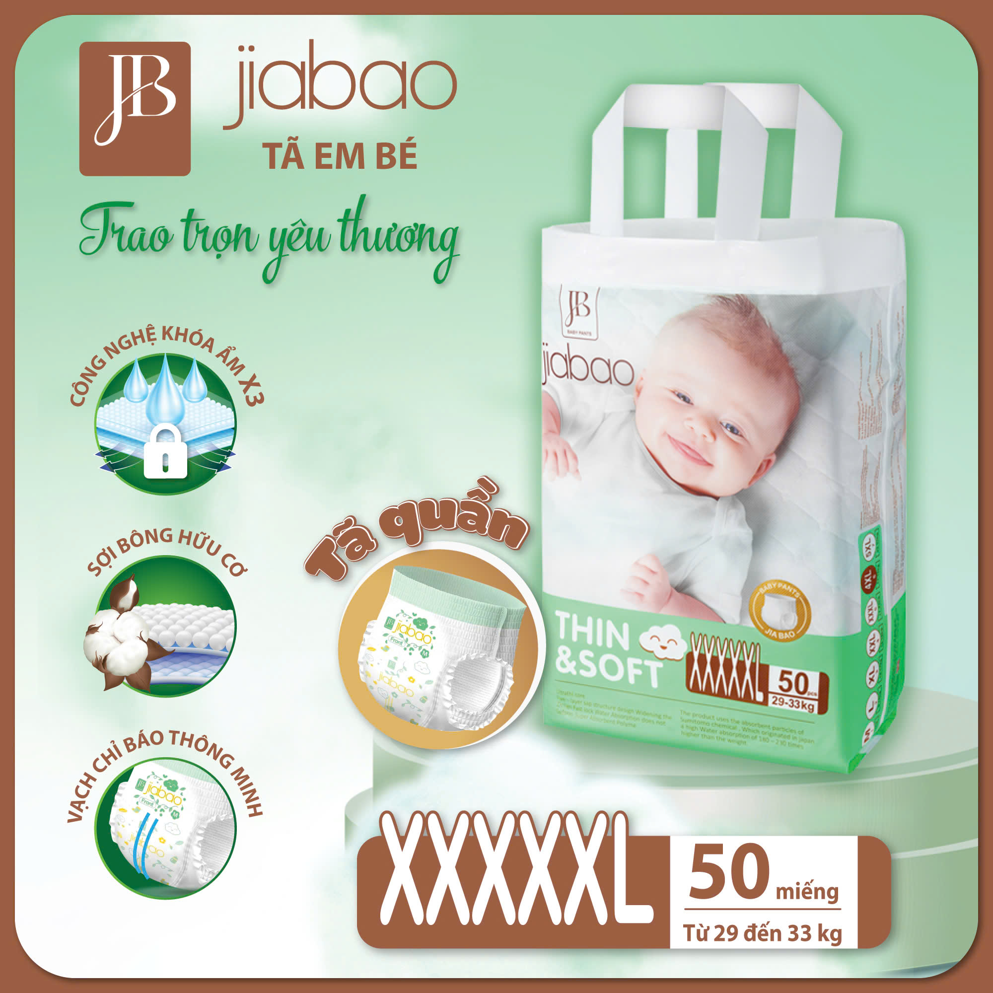 Tã Quần Jiabao Công Nghệ Nhật Bản - Bịch 50 Miếng Size XXXXXL