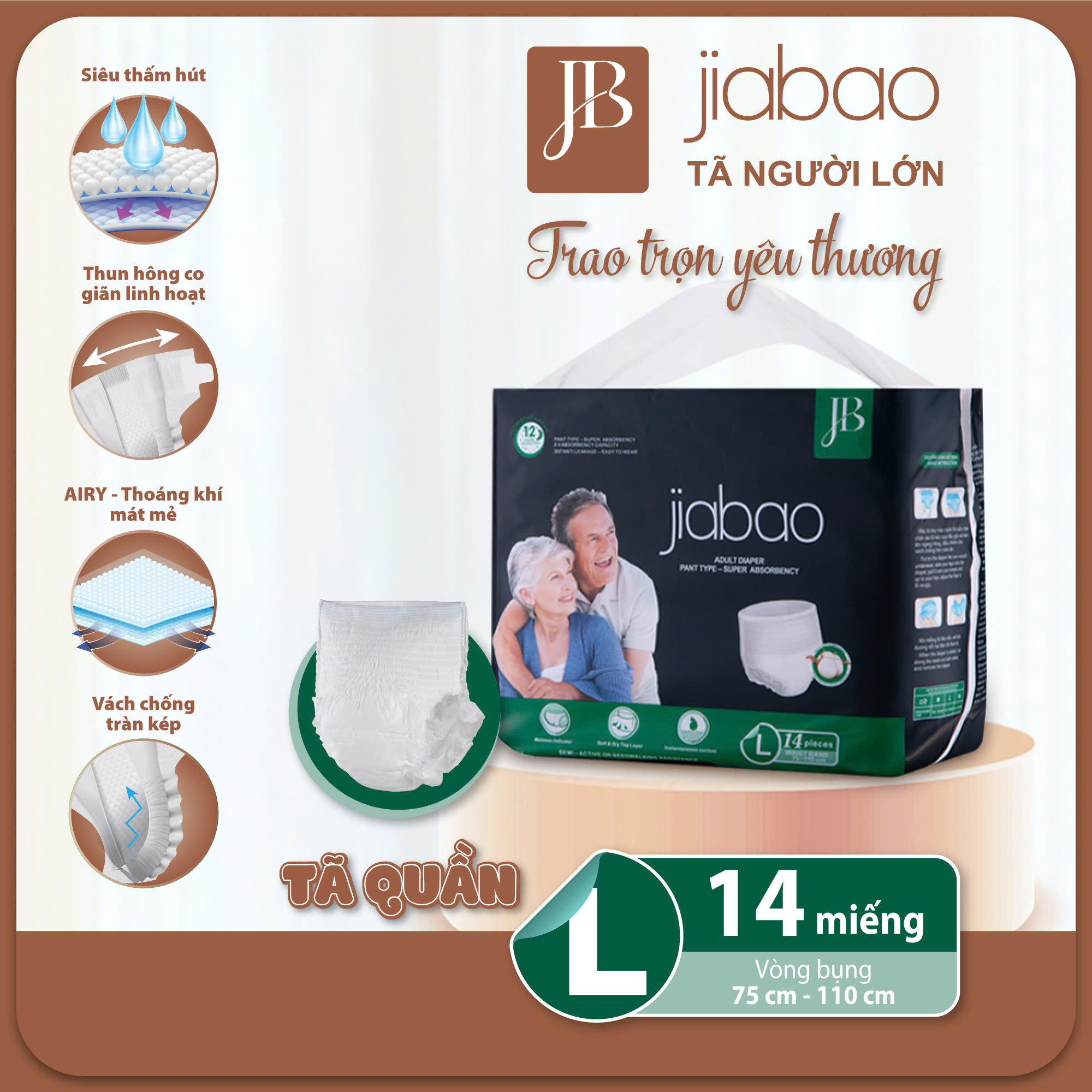 Tã Quần Người Lớn Jiabao Công Nghệ Nhật Bản - Bịch 14 Miếng Size L