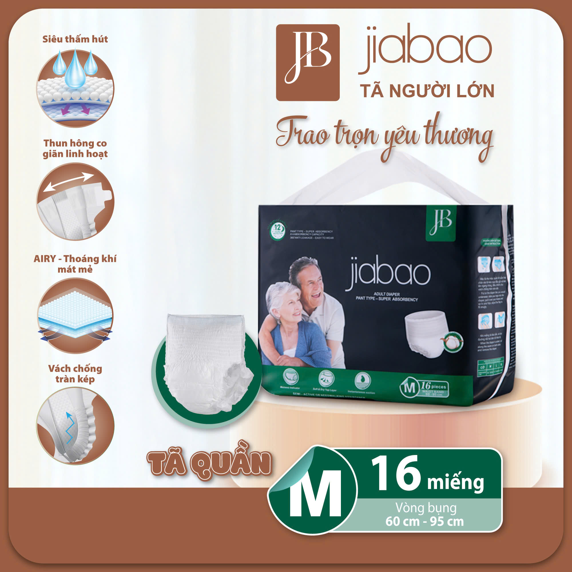 Tã Quần Người Lớn Jiabao Công Nghệ Nhật Bản - Bịch 16 Miếng Size M