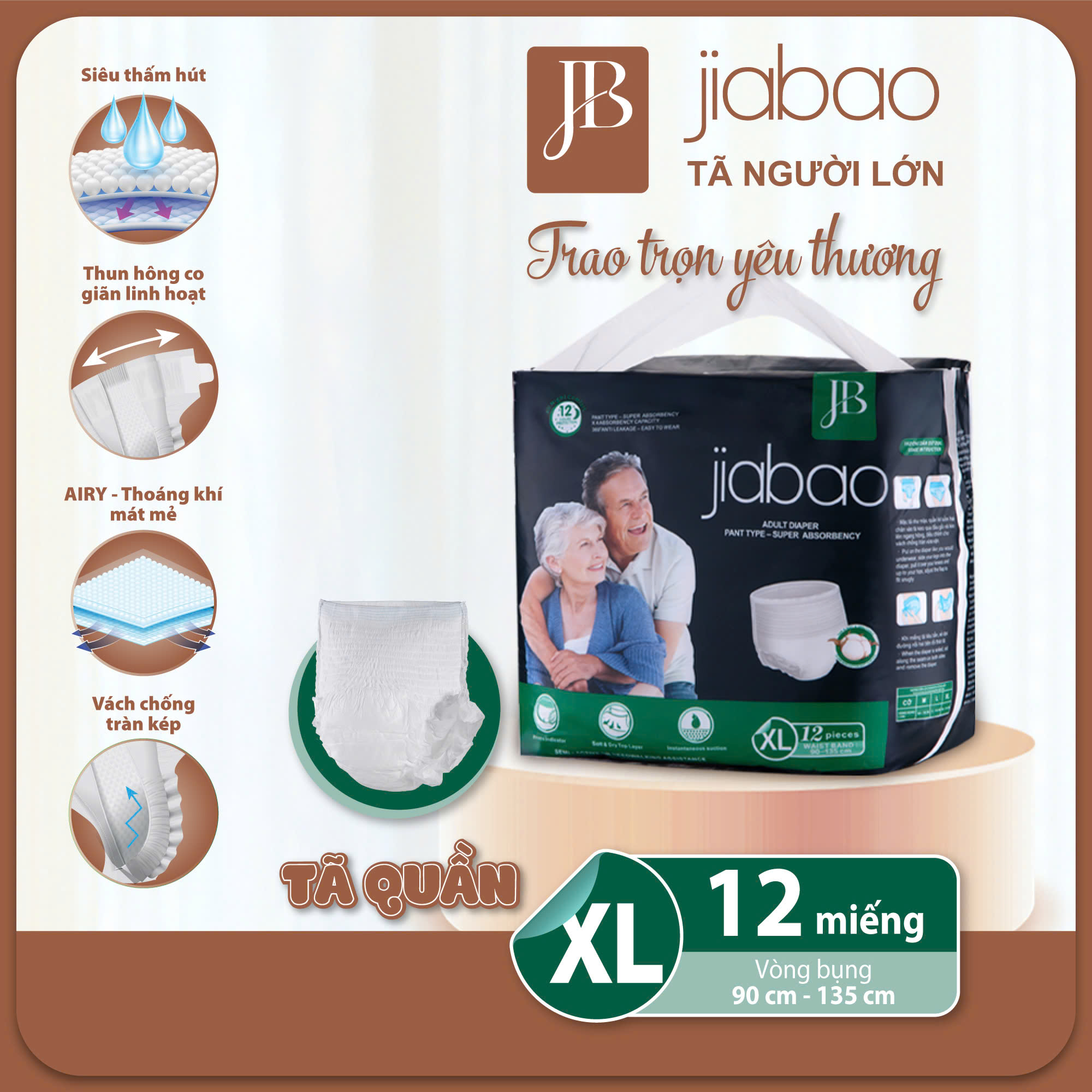 Tã Quần Người Lớn Jiabao Công Nghệ Nhật Bản - Bịch 12 Miếng Size XL
