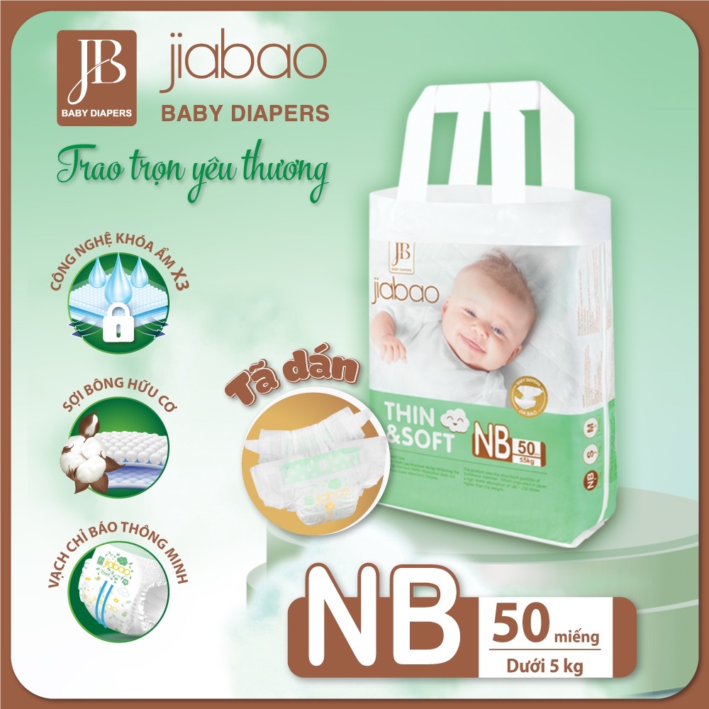 Tã Dán Jiabao Công Nghệ Nhật Bản - Bịch 50 Miếng Size NB