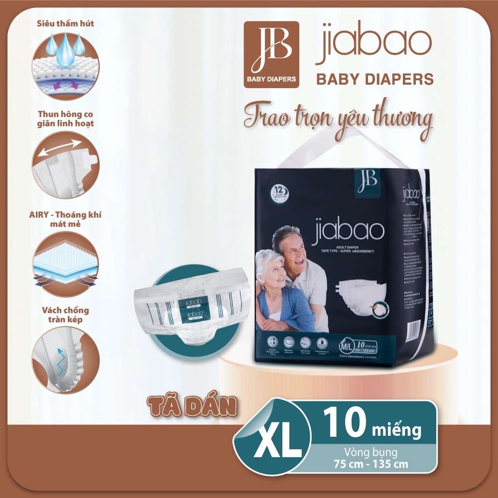 Tã Dán Người Lớn Jiabao Công Nghệ Nhật Bản - Bịch 10 Miếng Size XL