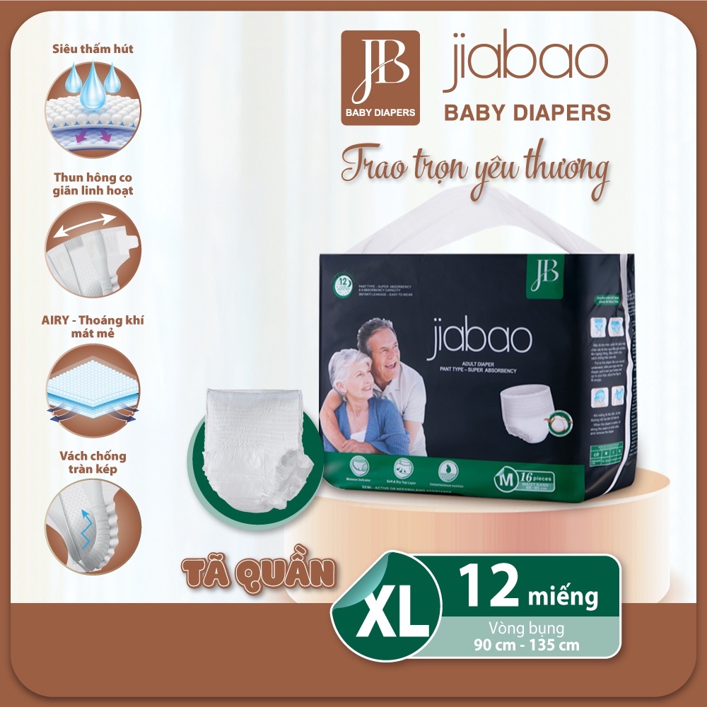 Tã Quần Người Lớn Jiabao Công Nghệ Nhật Bản - Bịch 12 Miếng Size XL