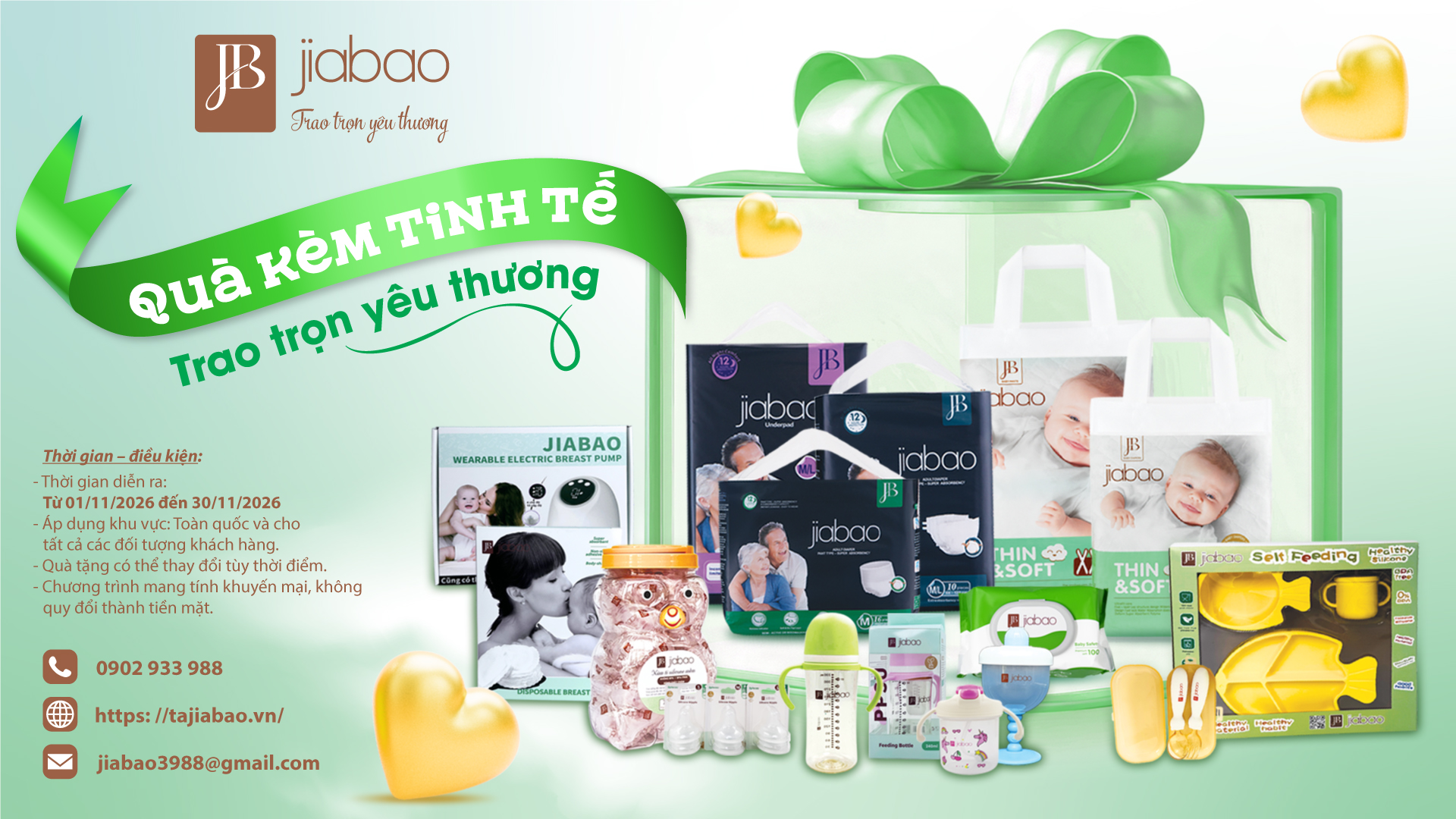 CHƯƠNG TRÌNH KHUYẾN MÃI JIABAO THÁNG 11 “QUÀ KÈM TINH TẾ – TRAO TRỌN YÊU THƯƠNG”